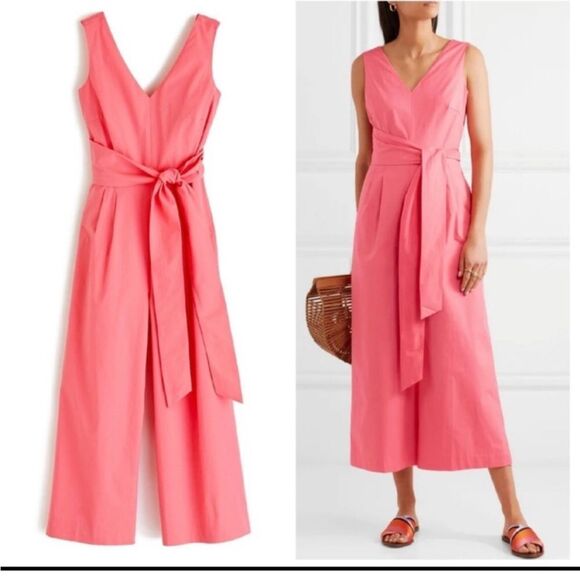 J.Crew Pink Wrap Tie Stretch Poplin Jumpsuit size 6 - Picture 2 of 10